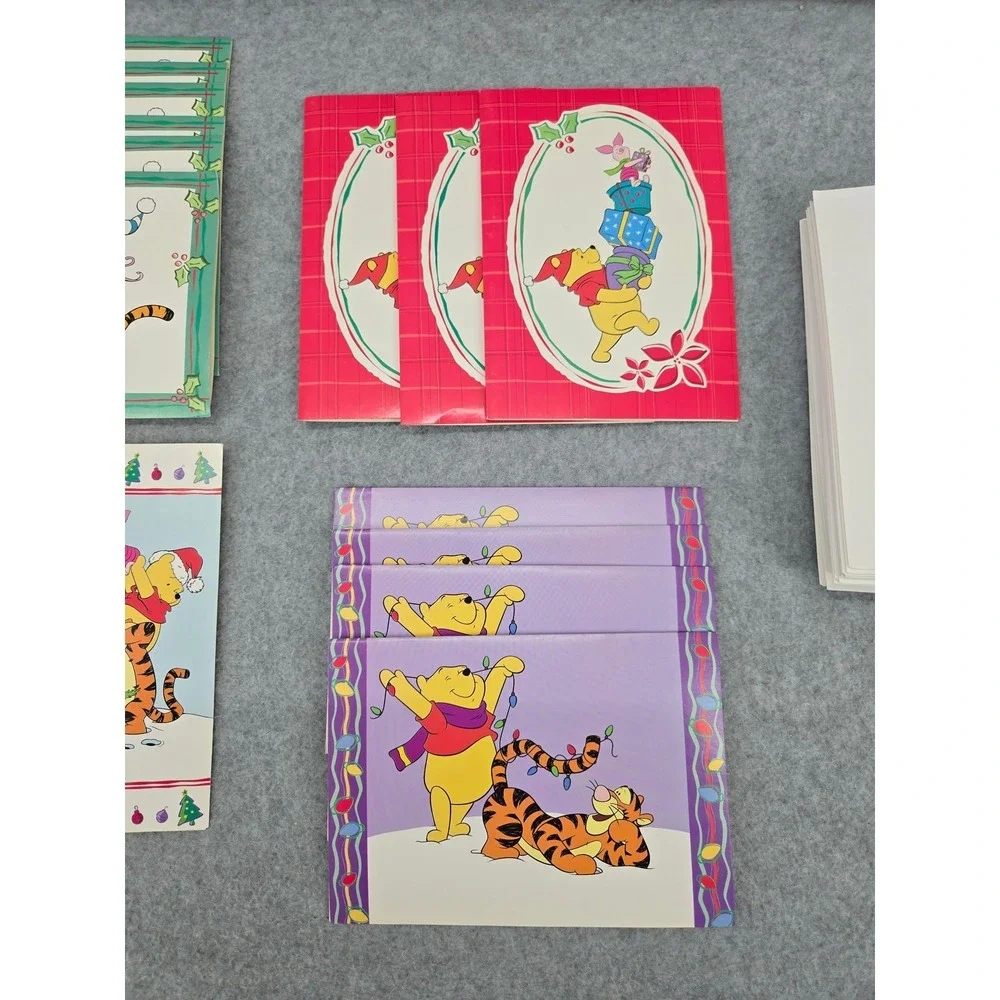 Vtg Disney Winnie the Pooh Tigger Eeyore Holiday Christmas Card Set Envelopes 19